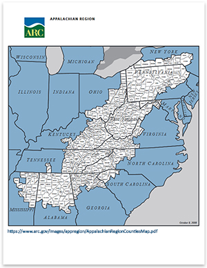Appalachian Regional Commission map of ARC counties