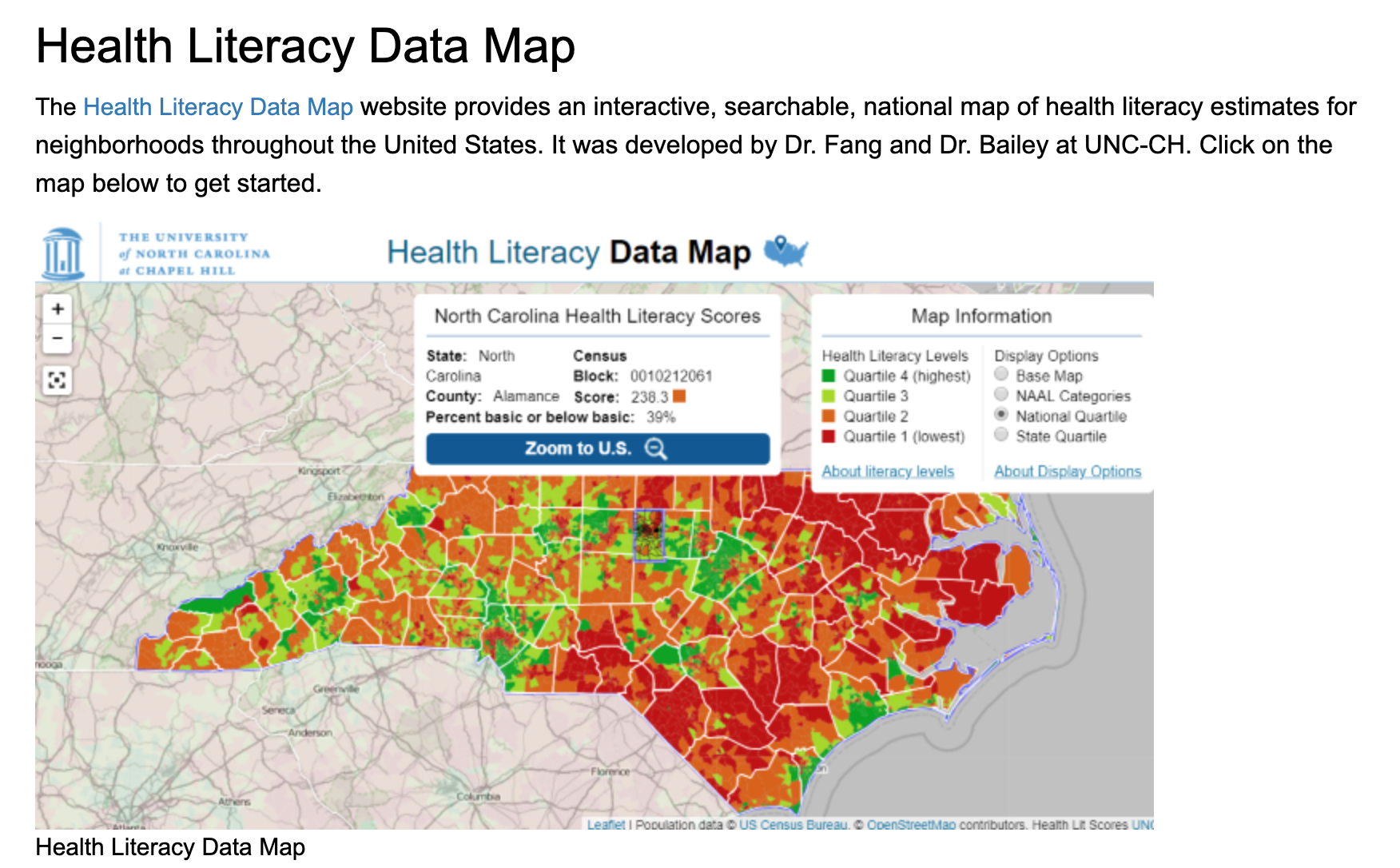 Health Literacy Data Map