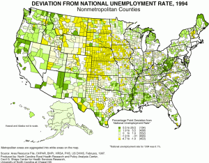 Deviation from national unemployment rate