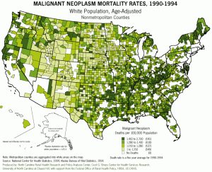 Malignant Neoplasm Mortality Rates, 1990-1994, White Population.